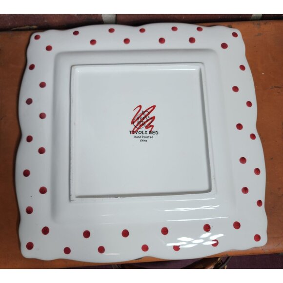 222 Fifth Tivoli Red Christmas Plate Platter 11 Inch Holiday Holly Deer Festive - Picture 3 of 5